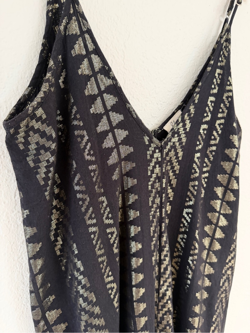 ELAN black metallic gold boho print strappy maxi resort sun dress / size M - Picture 9 of 11